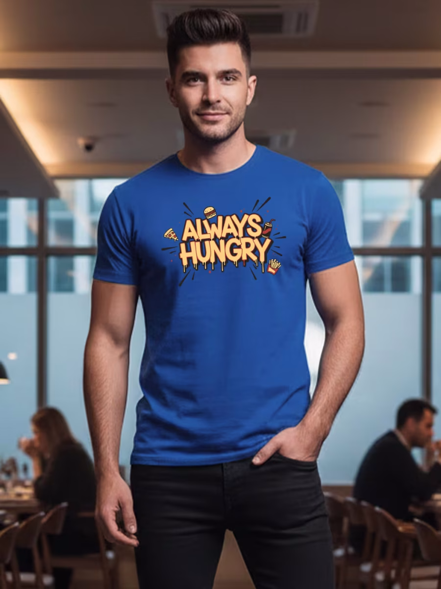 Always Hungry Typography T-Shirt For Men - Half Sleeve