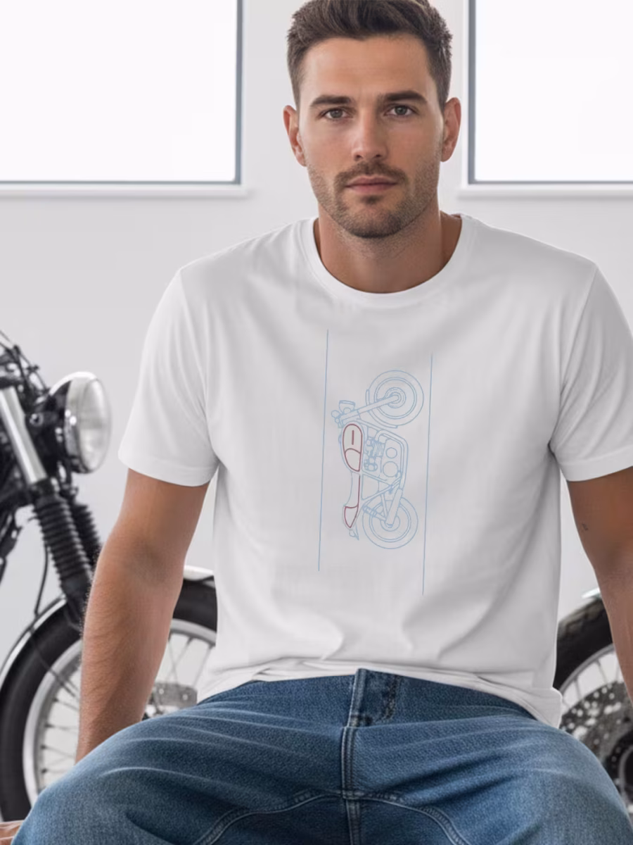 Bike Minimal Line Art T-Shirt For Men - Half Sleeve