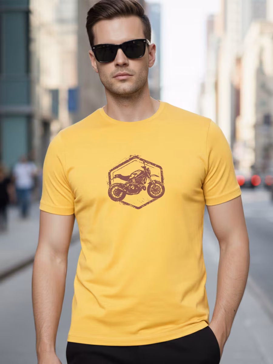 Motorcycle Yellow T-Shirt For Men - Half Sleeve