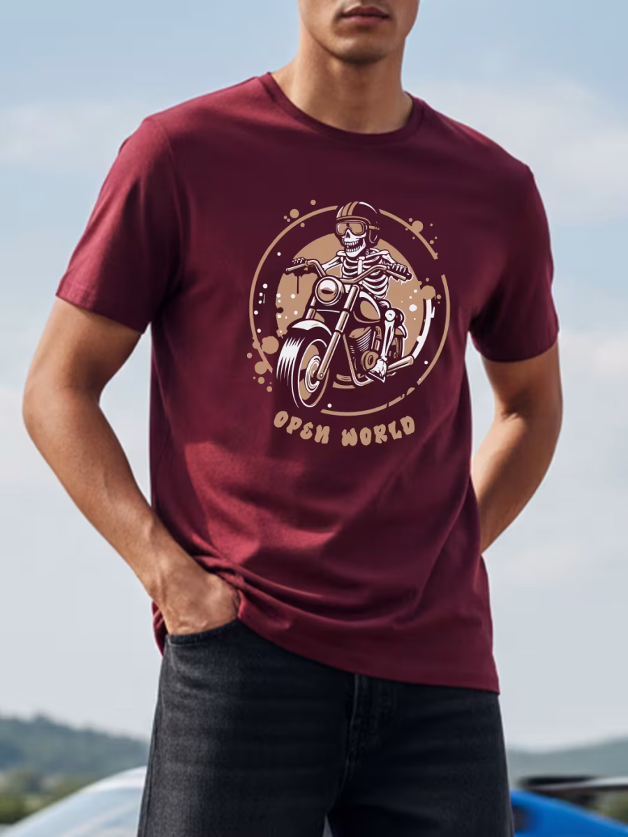 Open World Biker T-Shirt For Men - Half Sleeve