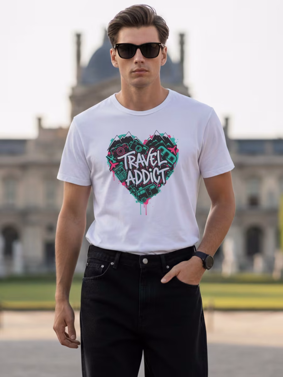 Travel Addict T-Shirt For Men - Half Sleeve