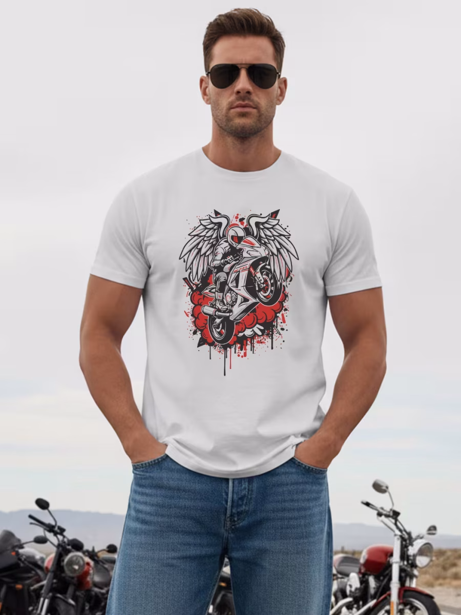 Flying Biker T-Shirt For Men - Half Sleeve
