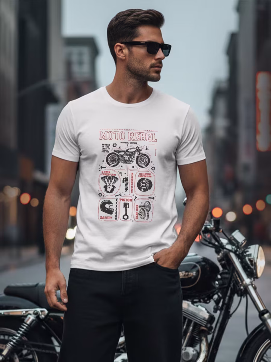 Moto Rebel T-Shirt For Men - Half Sleeve