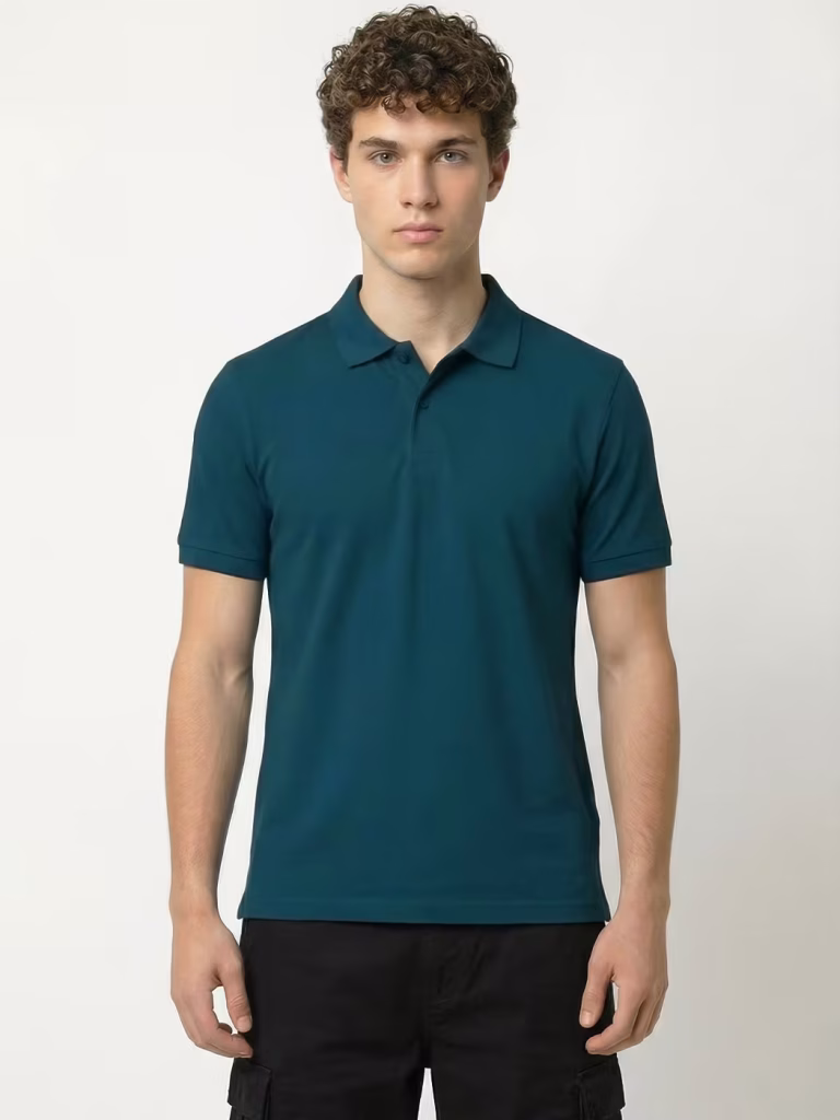 Men's Plain Petrol Half Sleeve Polo T-Shirt