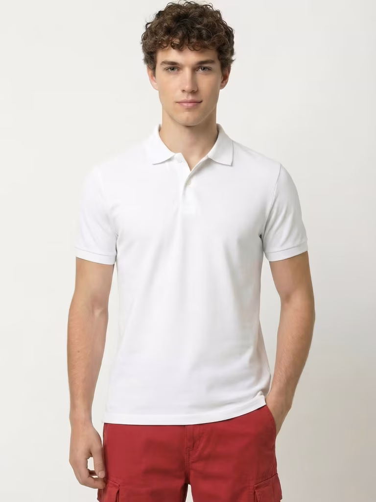 Men's Plain White Half Sleeve Polo T-Shirt
