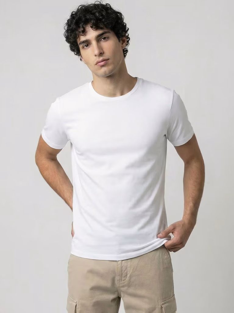 Plain Men's White Half Sleeve Round Neck T-Shirt