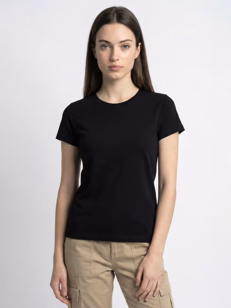 Women's Plain Black Half Sleeve Round Neck T-Shirt