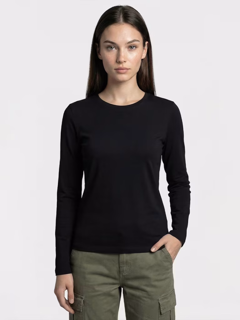 Women's Plain Black Full Sleeve Round Neck T-Shirt