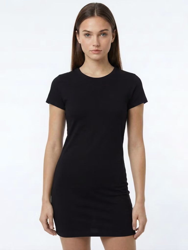 Women's Plain Black Half Sleeve T-Shirt Dress