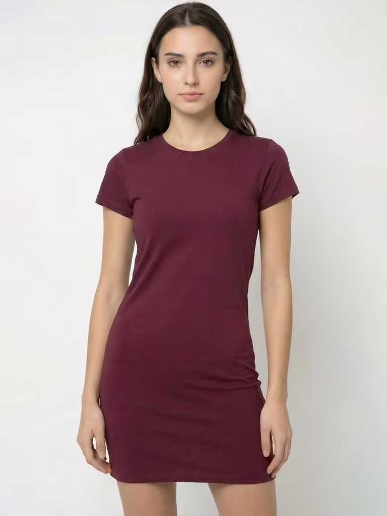 Women's Plain Maroon Half Sleeve T-Shirt Dress