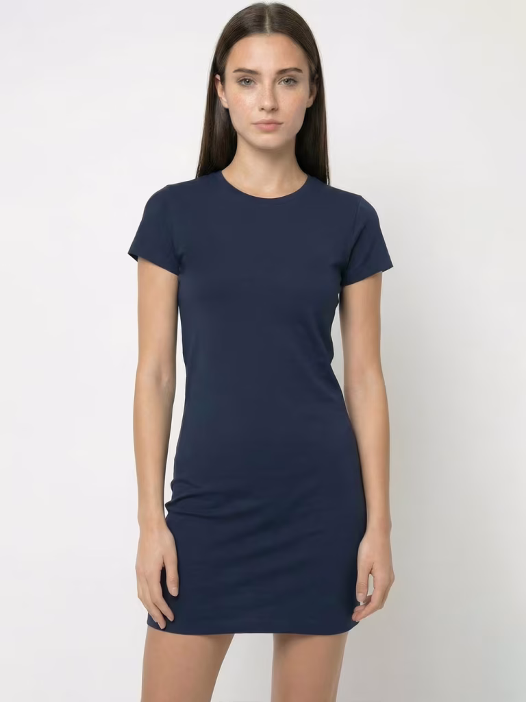 Women's Plain Navy Blue Half Sleeve T-Shirt Dress