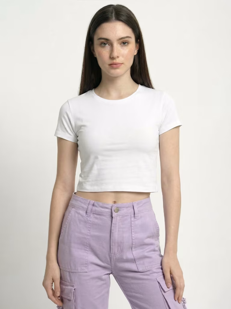 Women's Plain White Half Sleeve Crop Top